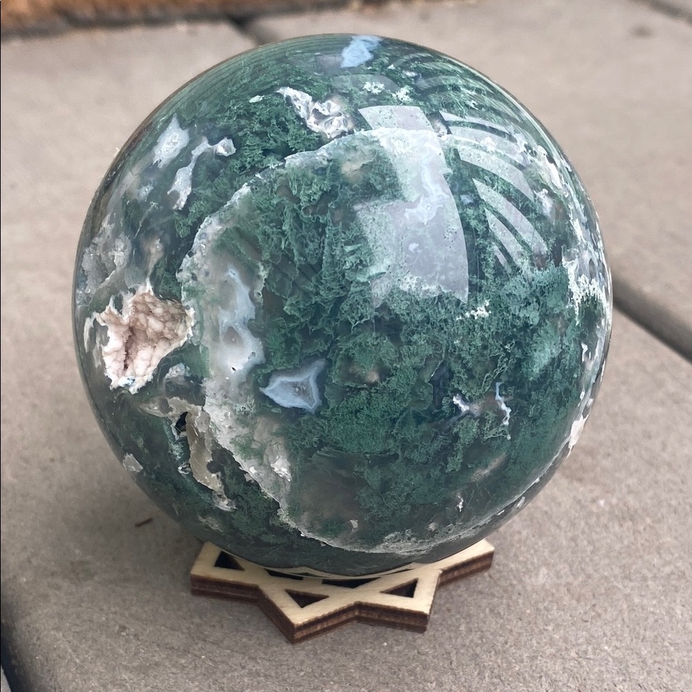 Moss Agate Sphere with Caves